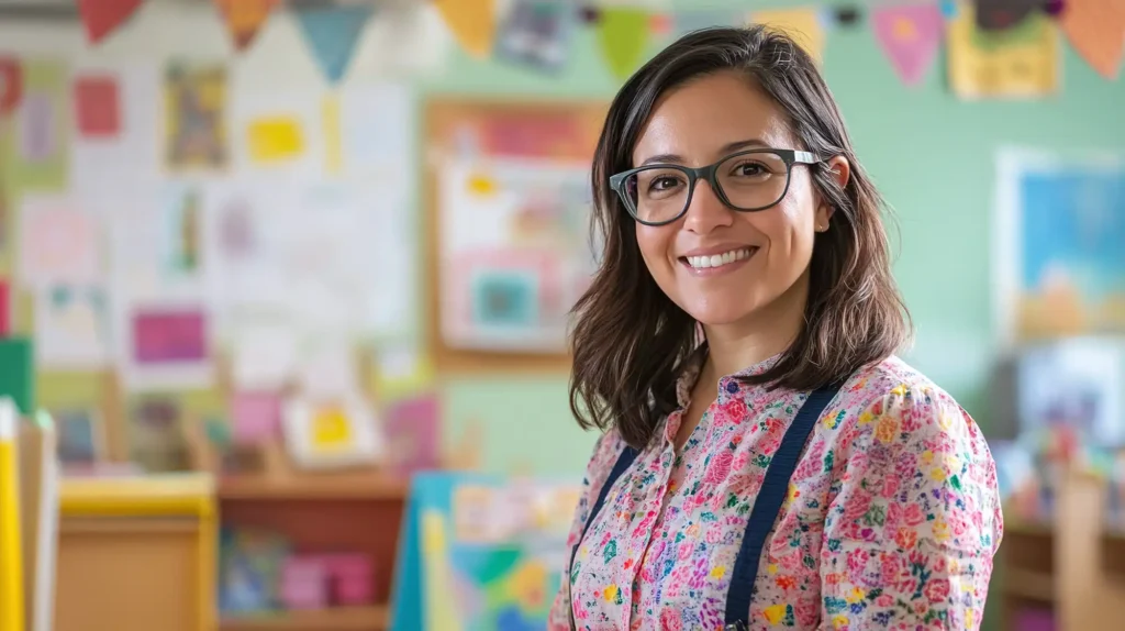 a childcare worker smiling