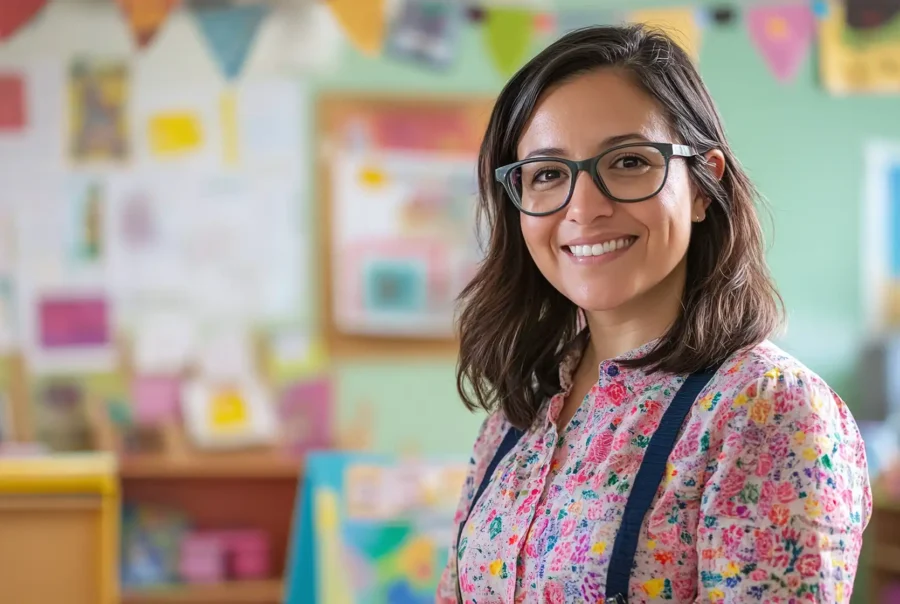 a childcare worker smiling