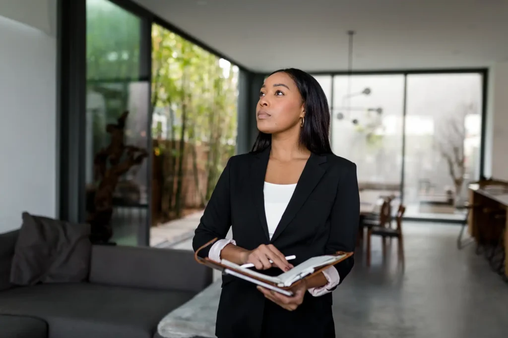 Real estate agent inspecting a property