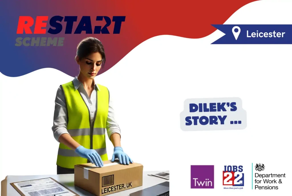 Dilek is show in an illustration working packing boxes